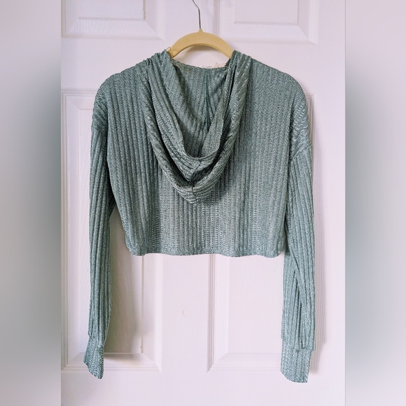 🐰Mint Green Ribbed Hoodie Shrug - Picture 3 of 6